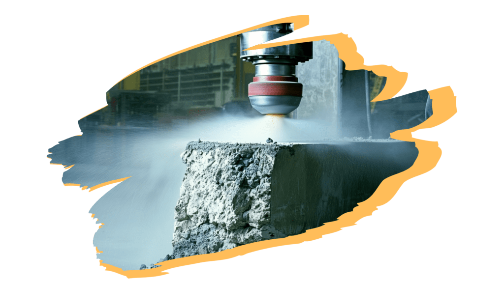 Removing Concrete using a machanical blaster tool.